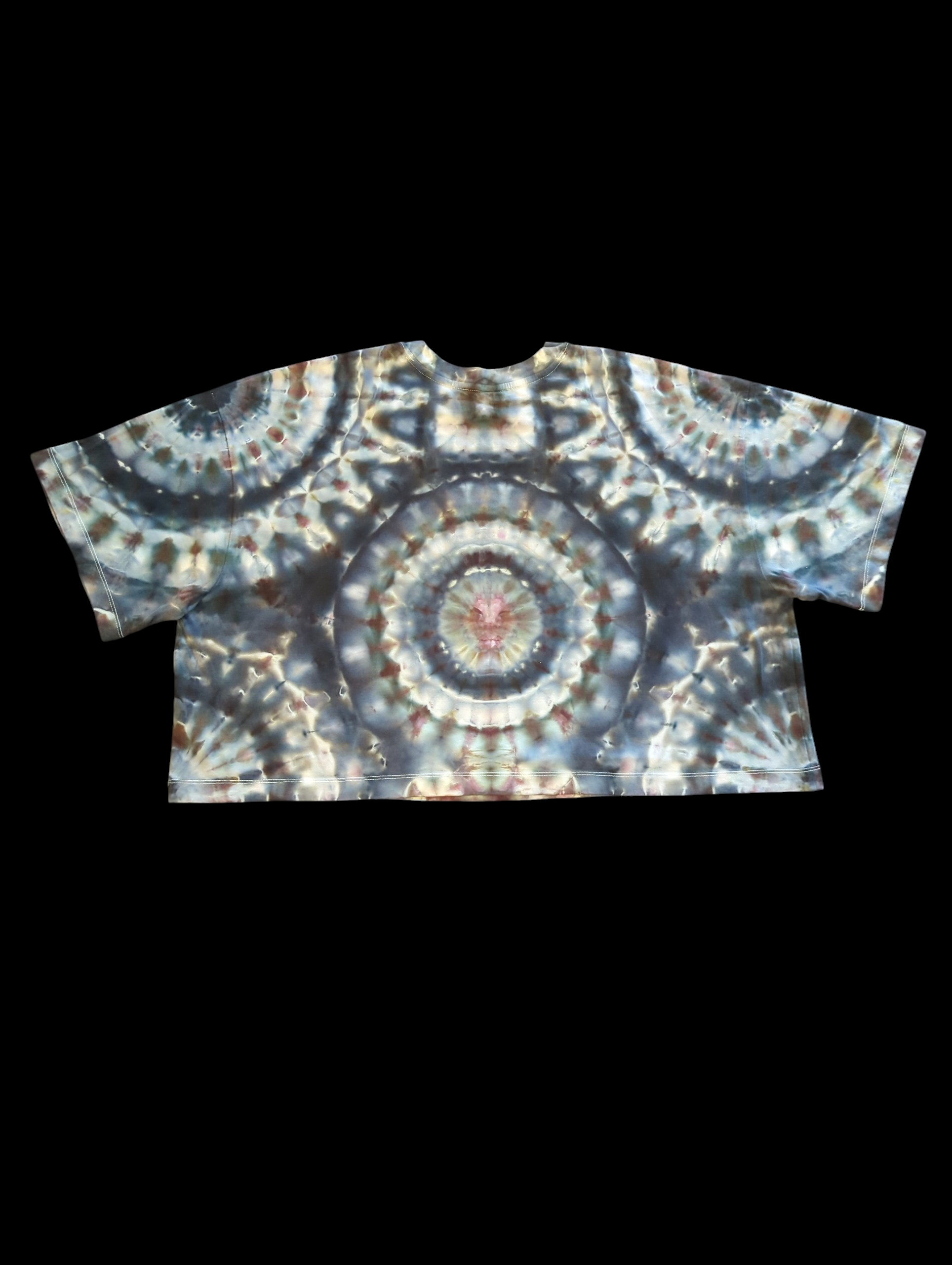 Monochrome Triple Mandala - Oversized Crop Top - Femme XL