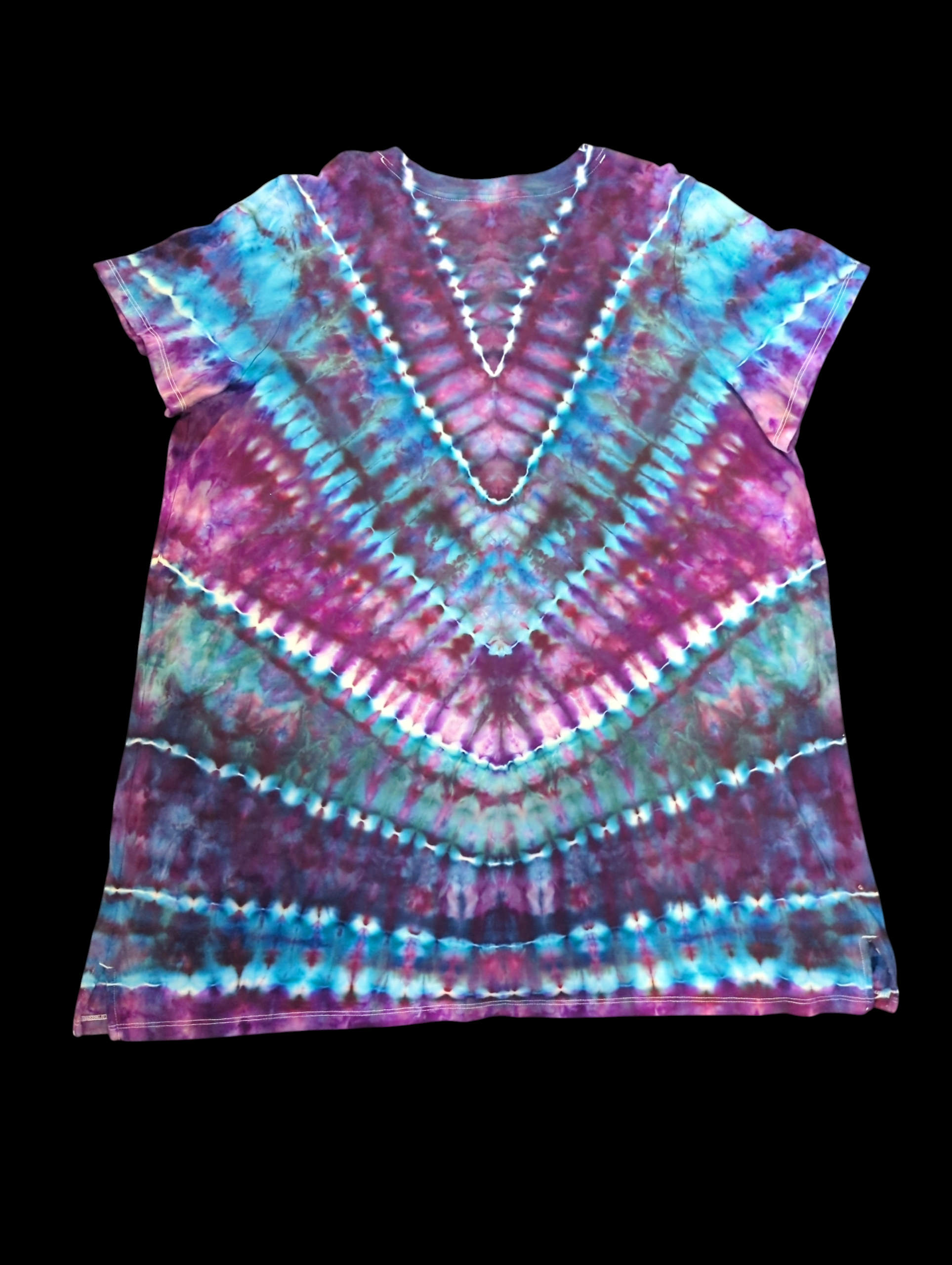 Teal Purple V Mini T shirt Dress - Femme 2XL