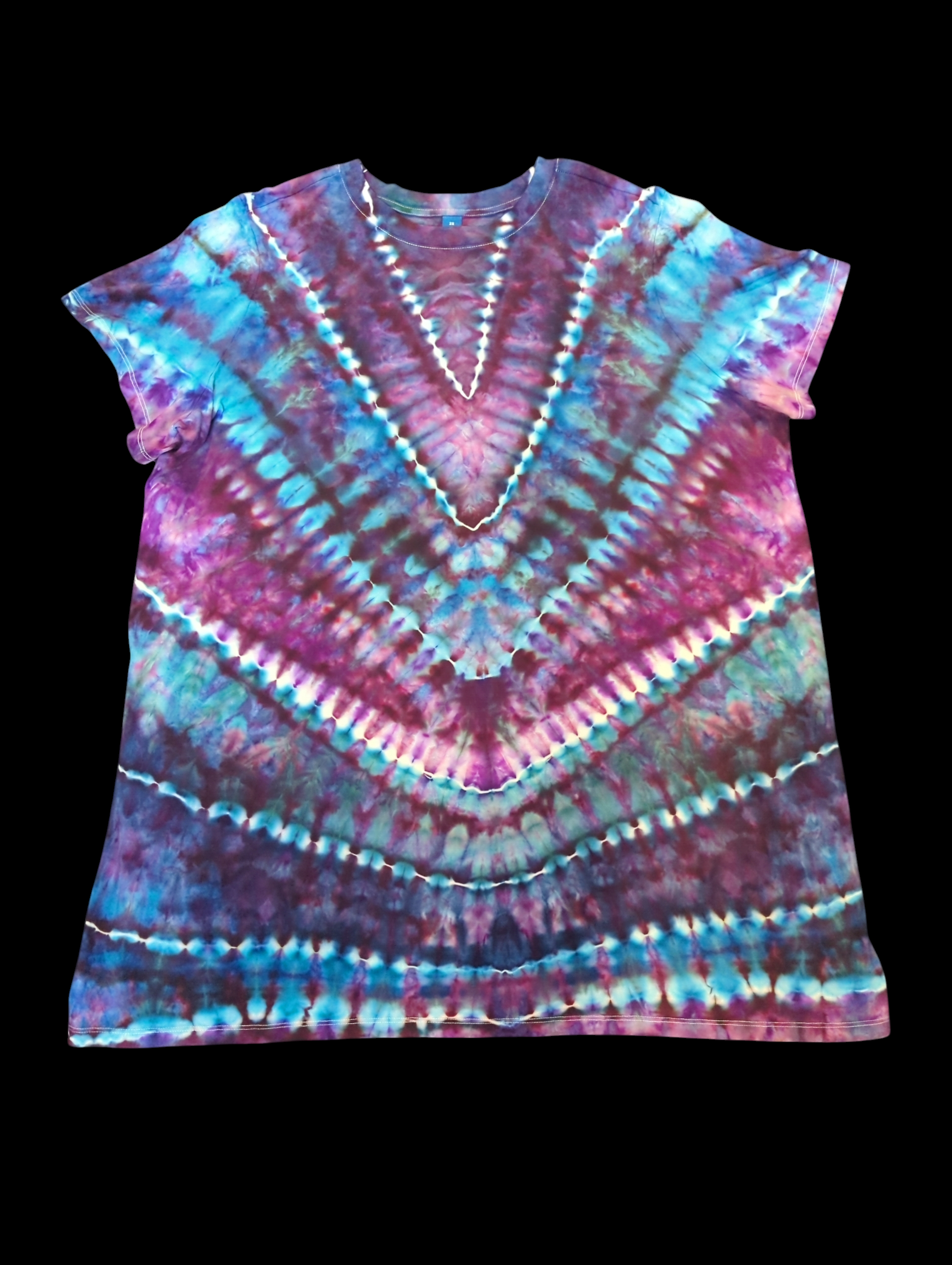 Teal Purple V Mini T shirt Dress - Femme 2XL