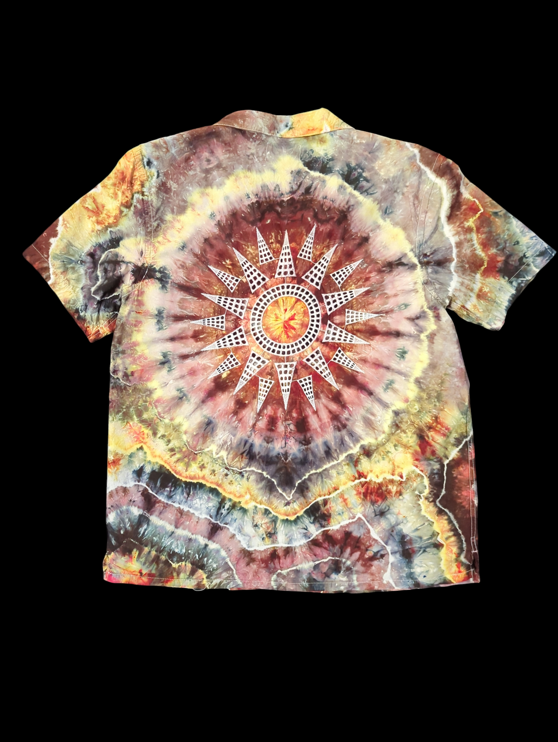 Fire Agate Geode Sun - Unisex Button Up - Medium